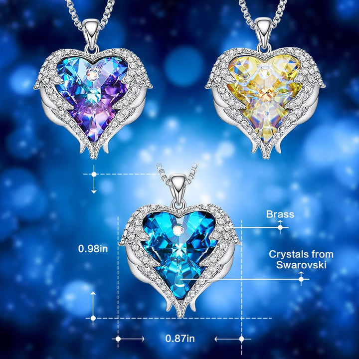 Crystal Heart Necklace- Swarovski Crystal Purple Heart Necklace- Swarovski Crystal Heart Angel Wings Necklace