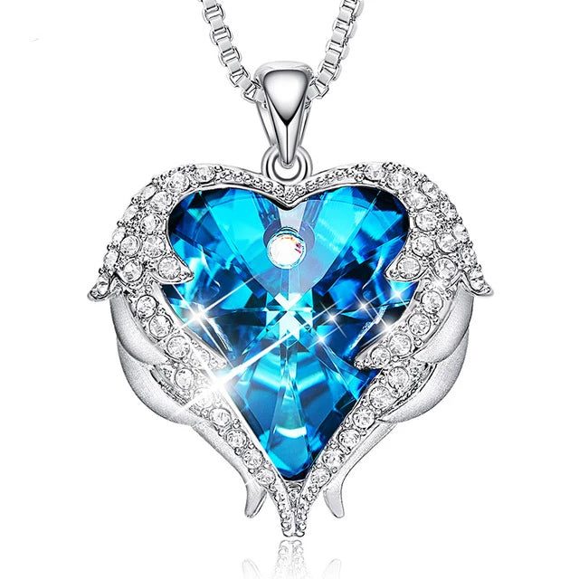 Crystal Heart Necklace- Swarovski Crystal Purple Heart Necklace- Swarovski Crystal Heart Angel Wings Necklace