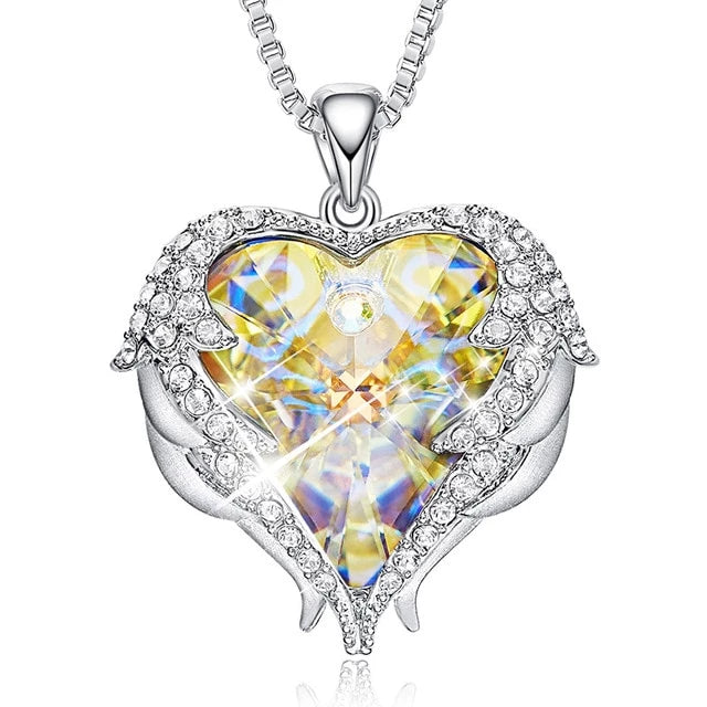 Crystal Heart Necklace- Swarovski Crystal Purple Heart Necklace- Swarovski Crystal Heart Angel Wings Necklace