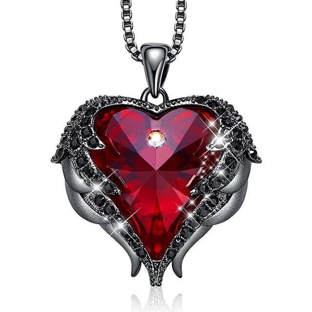 Crystal Heart Necklace- Swarovski Crystal Purple Heart Necklace- Swarovski Crystal Heart Angel Wings Necklace