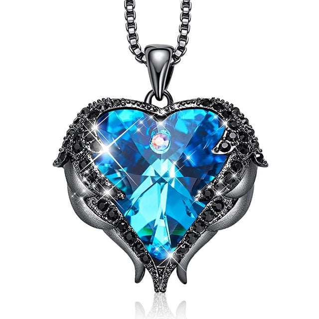 Crystal Heart Necklace- Swarovski Crystal Purple Heart Necklace- Swarovski Crystal Heart Angel Wings Necklace