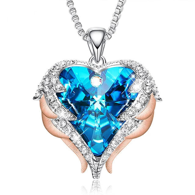 Crystal Heart Necklace- Swarovski Crystal Purple Heart Necklace- Swarovski Crystal Heart Angel Wings Necklace