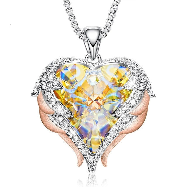 Crystal Heart Necklace- Swarovski Crystal Purple Heart Necklace- Swarovski Crystal Heart Angel Wings Necklace