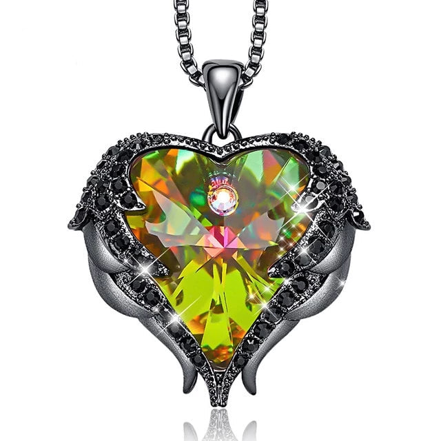 Crystal Heart Necklace- Swarovski Crystal Purple Heart Necklace- Swarovski Crystal Heart Angel Wings Necklace