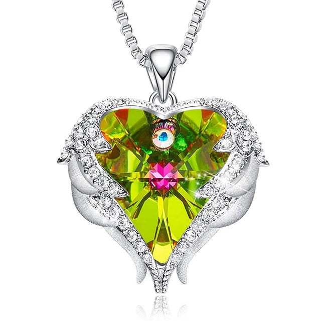 Crystal Heart Necklace- Swarovski Crystal Purple Heart Necklace- Swarovski Crystal Heart Angel Wings Necklace