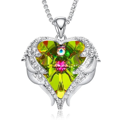 Crystal Heart Necklace- Swarovski Crystal Purple Heart Necklace- Swarovski Crystal Heart Angel Wings Necklace