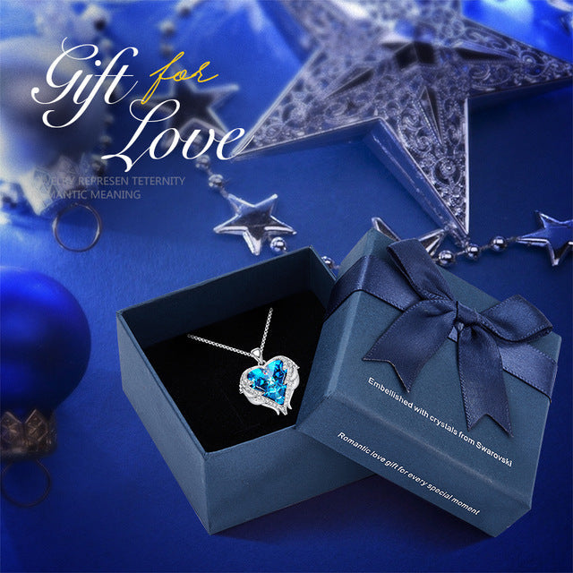 Crystal Heart Necklace- Swarovski Crystal Purple Heart Necklace- Swarovski Crystal Heart Angel Wings Necklace