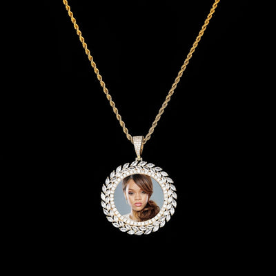 Custom 14k Gold Plated Cubic Zircon Photo Pendant Necklace