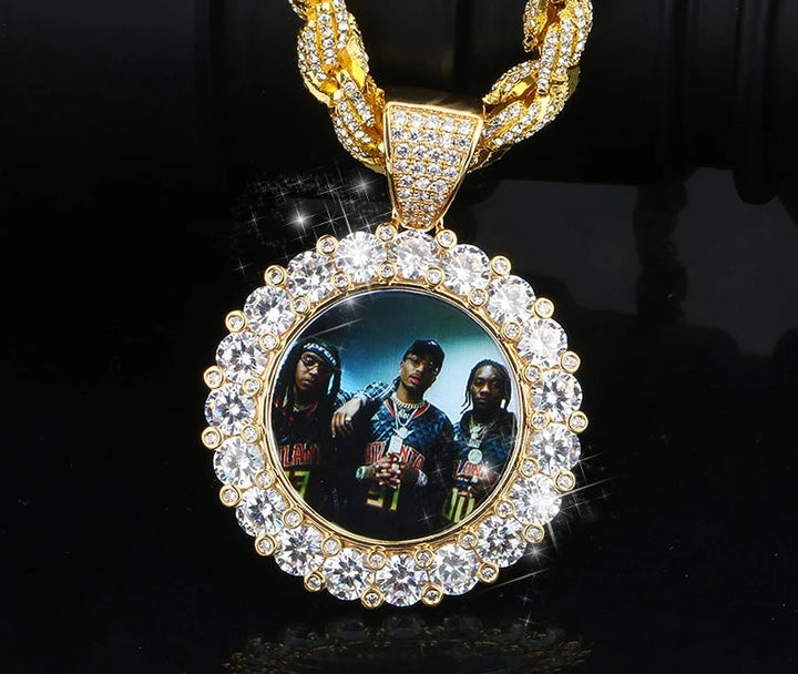 Custom Photo Medallion Necklace - With Big Rope Chain-Personalized Photo Memory Necklace