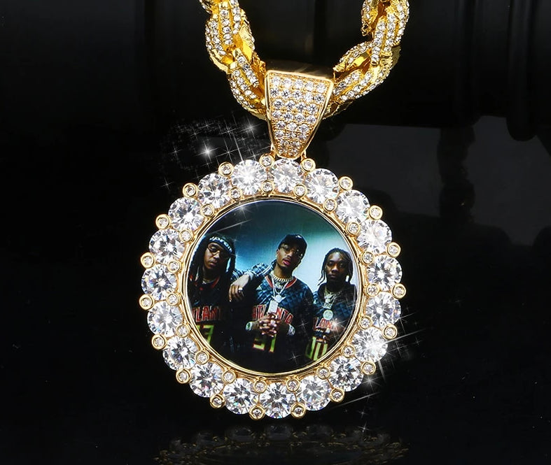 Custom Photo Medallion Necklace - With Big Rope Chain-Personalized Photo Memory Necklace
