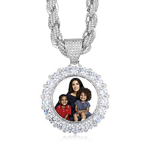 Custom Photo Medallion Necklace - With Big Rope Chain-Personalized Photo Memory Necklace