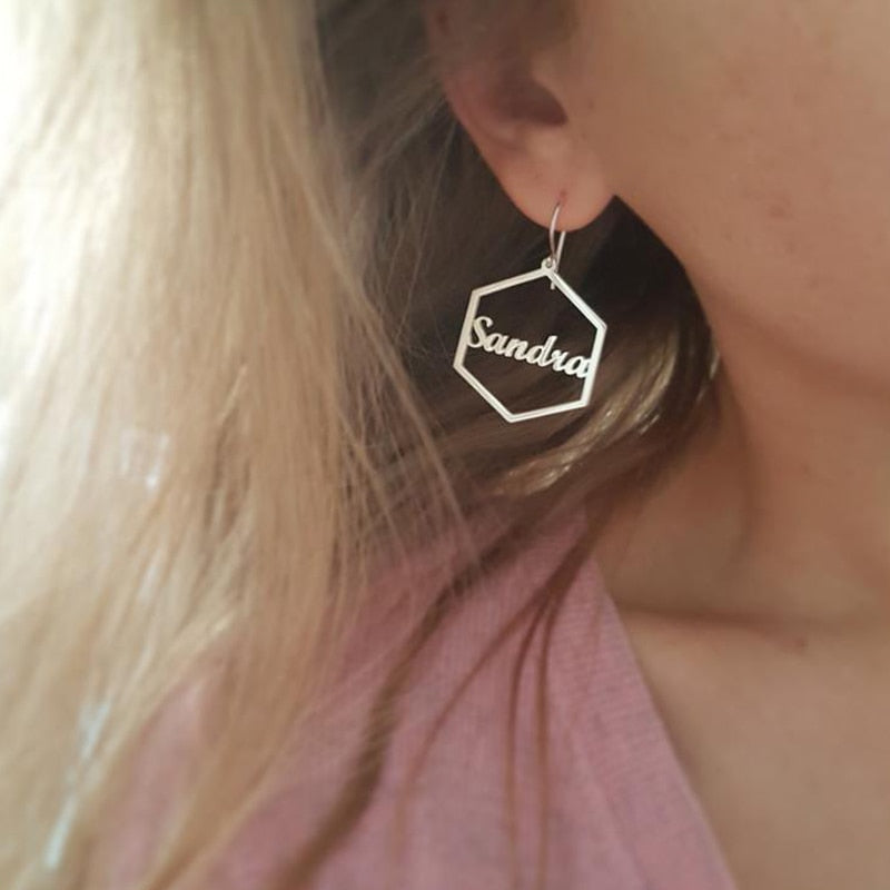 Personalized Hexagon Name Earring