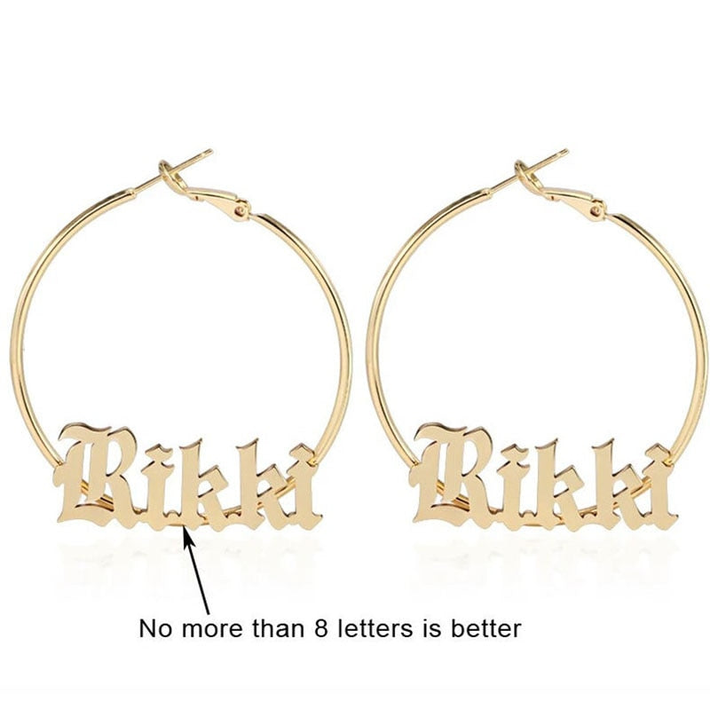 18K Gold Plated Custom Name Hoop Earring- Personalized Name Plate Earring