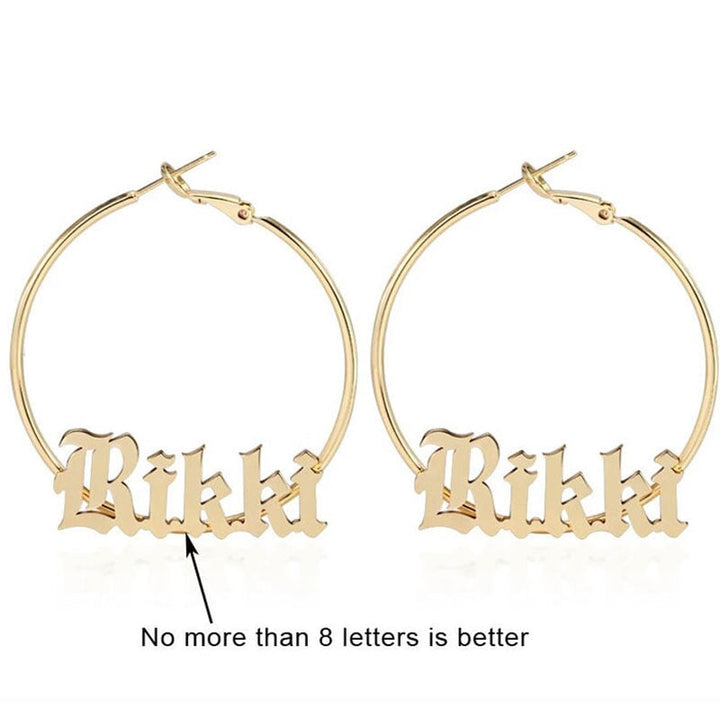 18K Gold Plated Custom Name Hoop Earring- Personalized Name Plate Earring