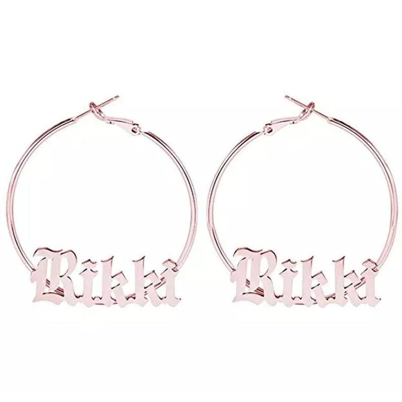 18K Gold Plated Custom Name Hoop Earring- Personalized Name Plate Earring