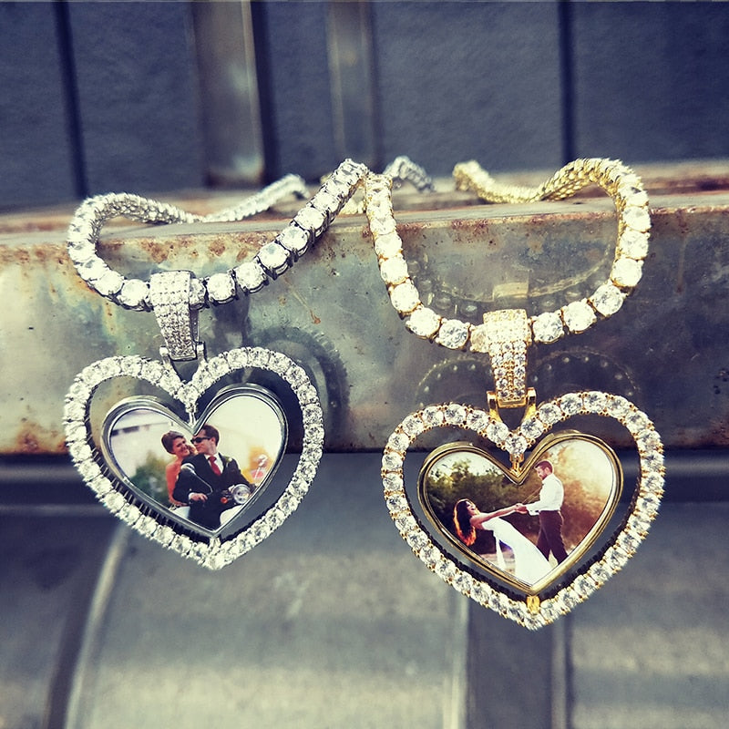 Custom Heart Rotating Double-sided Photo Necklace