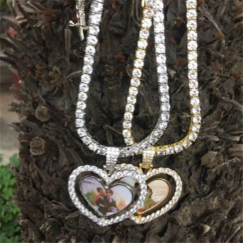 Custom Heart Rotating Double-sided Photo Necklace