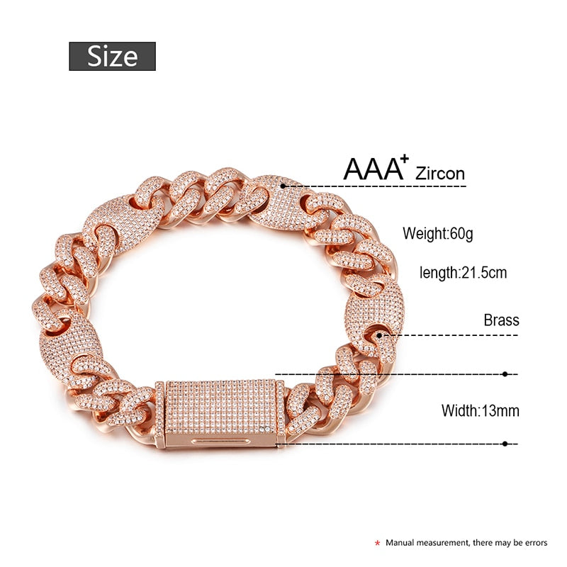 13mm Iced Out AAA CZ Crystal Cuban Chain Miami Link Bracelet