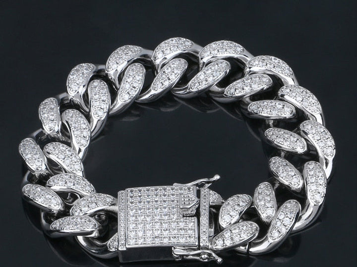 20mm Wide AAA Cubic Zirconia Cuban Chain Bracelets- Curb Rhinestones Hip Hop Bracelet