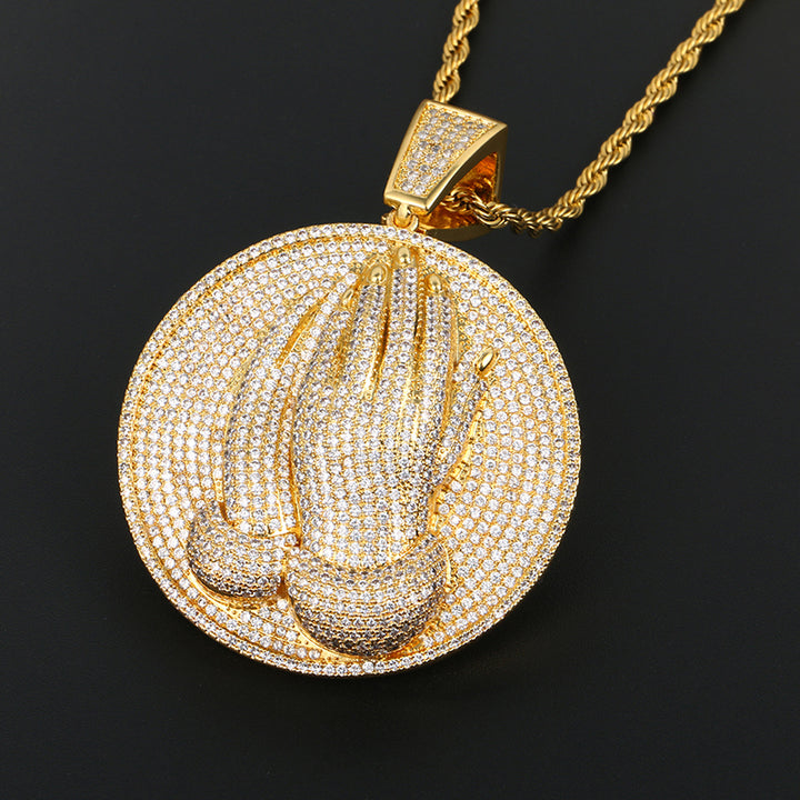Praying Hands Pendant Necklace- Bible Verse Prayer Hip Hop Necklace