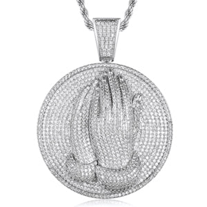 Praying Hands Pendant Necklace- Bible Verse Prayer Hip Hop Necklace