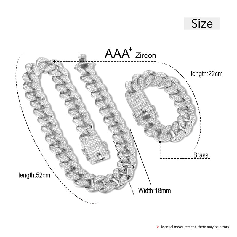 18K Gold Plated Iced Out Hip Hop Bracelet And Necklace For Her/Him