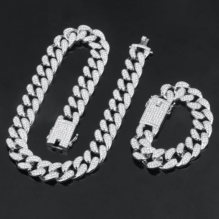 18K Gold Plated Iced Out Hip Hop Bracelet And Necklace For Her/Him