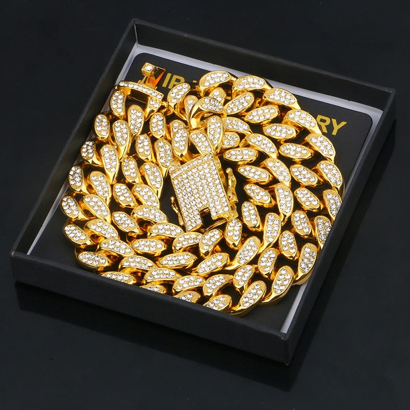 18K Gold Plated Iced Out Hip Hop Bracelet And Necklace For Her/Him