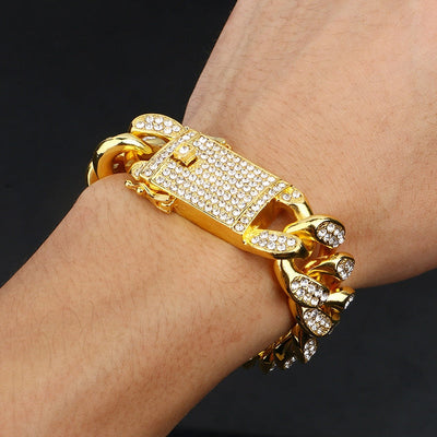 18K Gold Plated Iced Out Hip Hop Bracelet And Necklace For Her/Him
