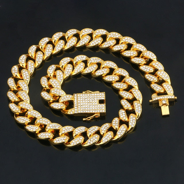 18K Gold Plated Iced Out Hip Hop Bracelet And Necklace For Her/Him