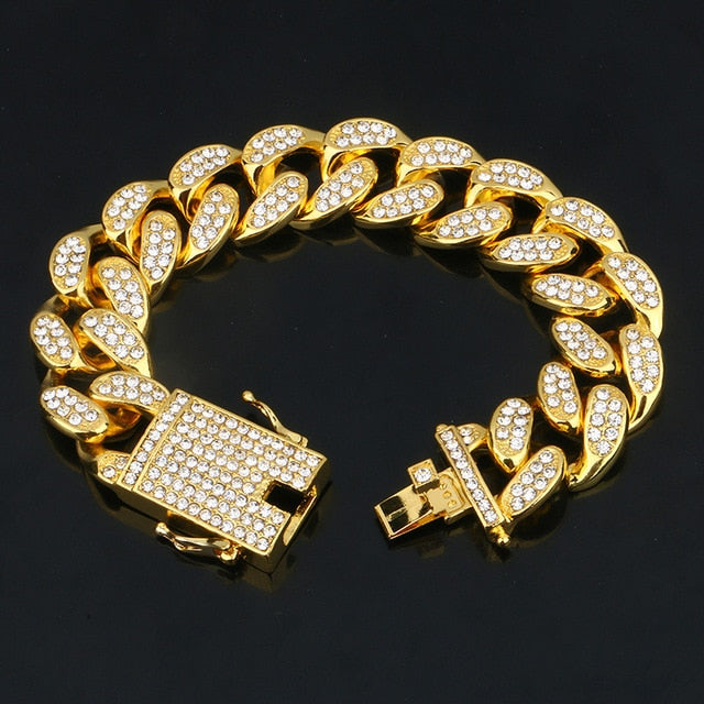 18K Gold Plated Iced Out Hip Hop Bracelet And Necklace For Her/Him