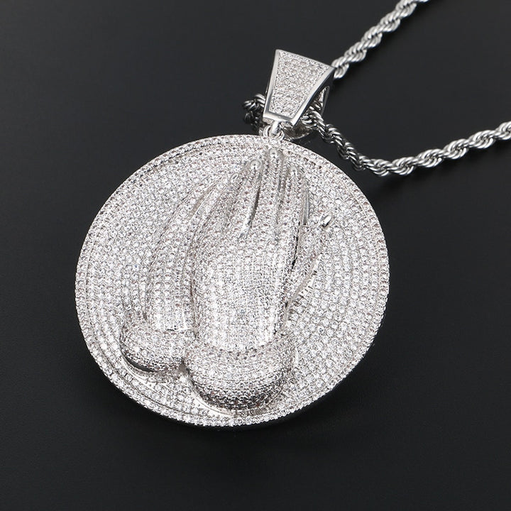 Praying Hands Pendant Necklace- Bible Verse Prayer Hip Hop Necklace