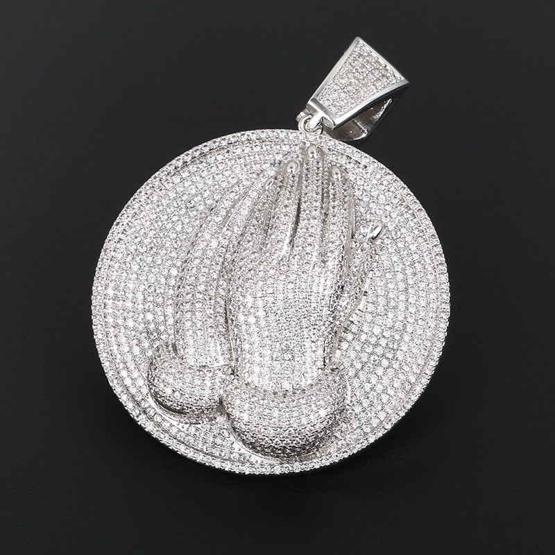 Praying Hands Pendant Necklace- Bible Verse Prayer Hip Hop Necklace