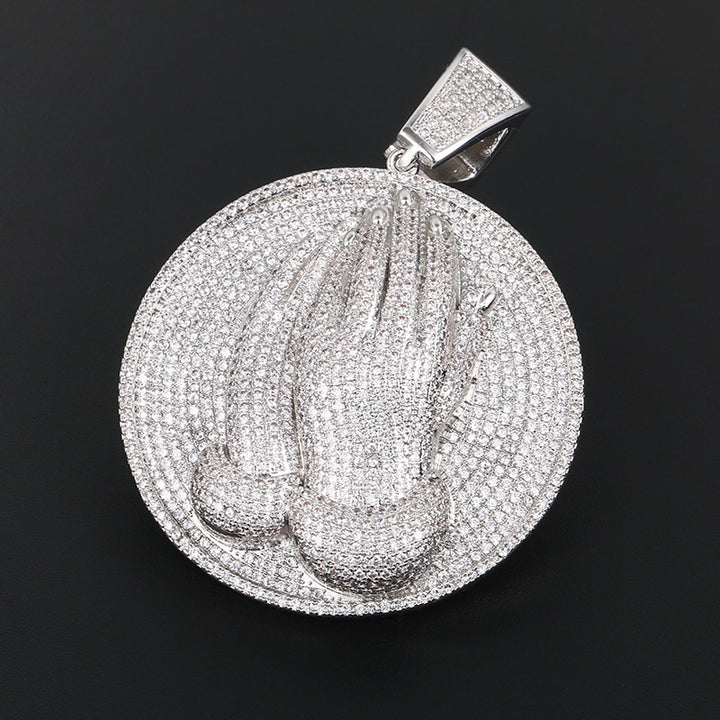 Praying Hands Pendant Necklace- Bible Verse Prayer Hip Hop Necklace