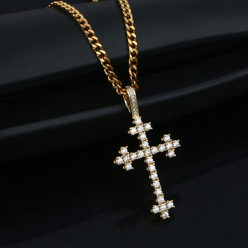 Cross With Bling Crystal Pendant Necklace - Religious Iced Out Necklace For Men