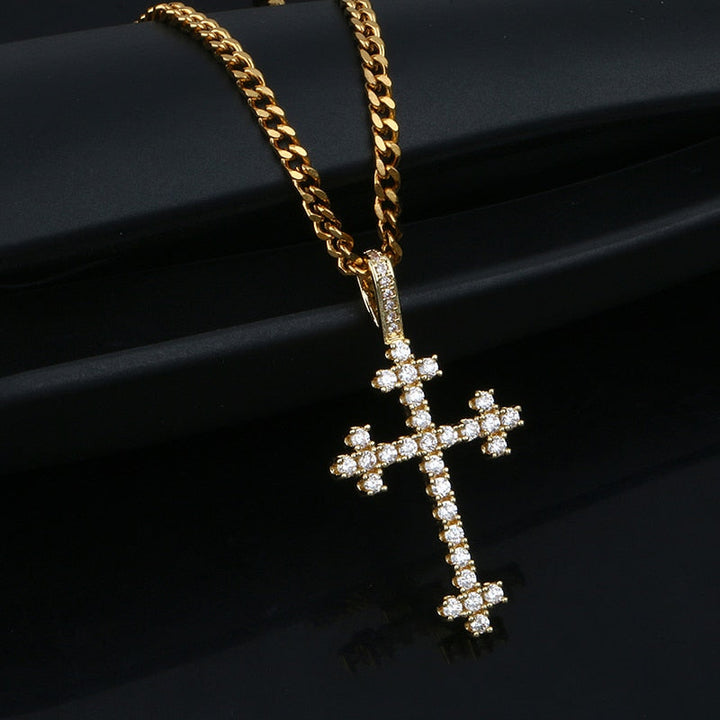 Cross With Bling Crystal Pendant Necklace - Religious Iced Out Necklace For Men