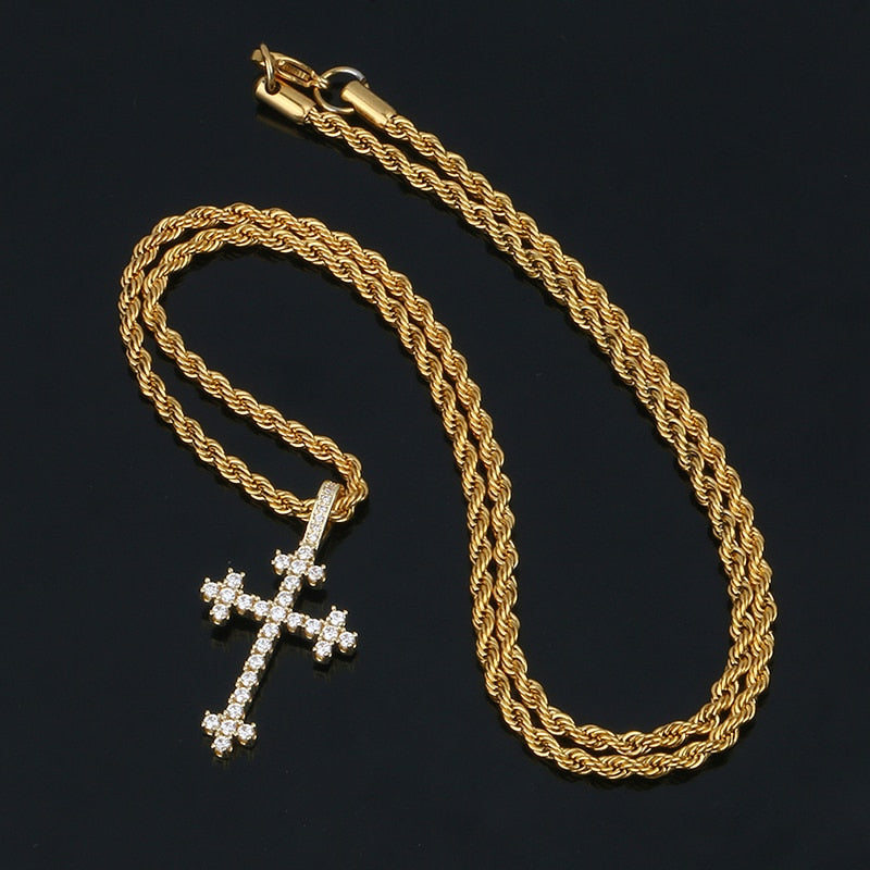 Cross With Bling Crystal Pendant Necklace - Religious Iced Out Necklace For Men