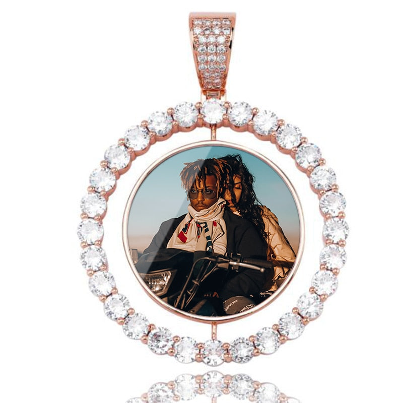 Custom Photo Rotating Double Sided Medallions Pendant Necklace-Christmas Gifts For Dad