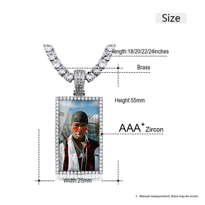 Custom Made Rectangle Photo Medallion Hip-hop Necklace