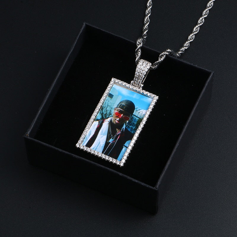 Square Medallion Necklace-Memorial Necklace For Dad With Picture- Christmas Gifts For Dad