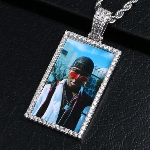 Custom Made Rectangle Photo Medallion Hip-hop Necklace
