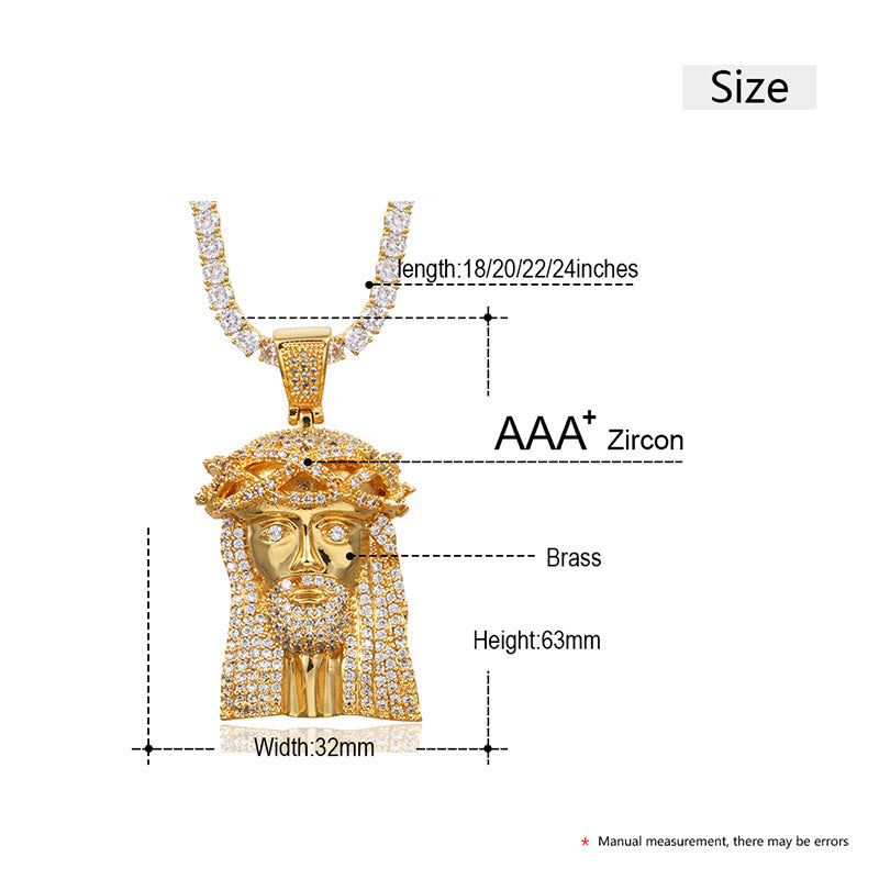 Brass JESUS Pendant Necklace Bling Hip Hop Jewelry