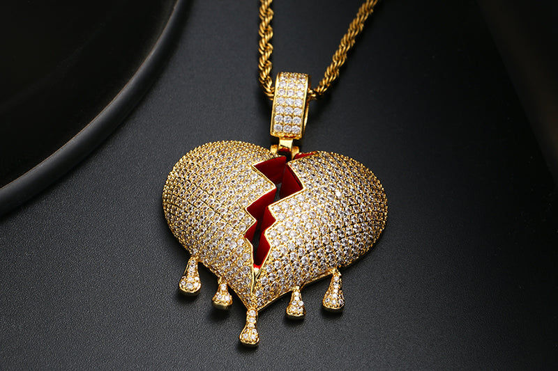 18K Gold-Broken Heart Pendant-Hip Hop Jewelry – Engraved Giftsly