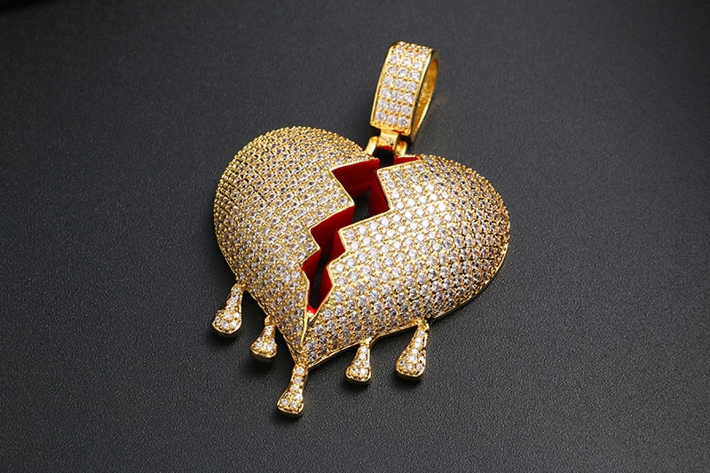 18K Gold-Broken Heart Pendant-Hip Hop Jewelry