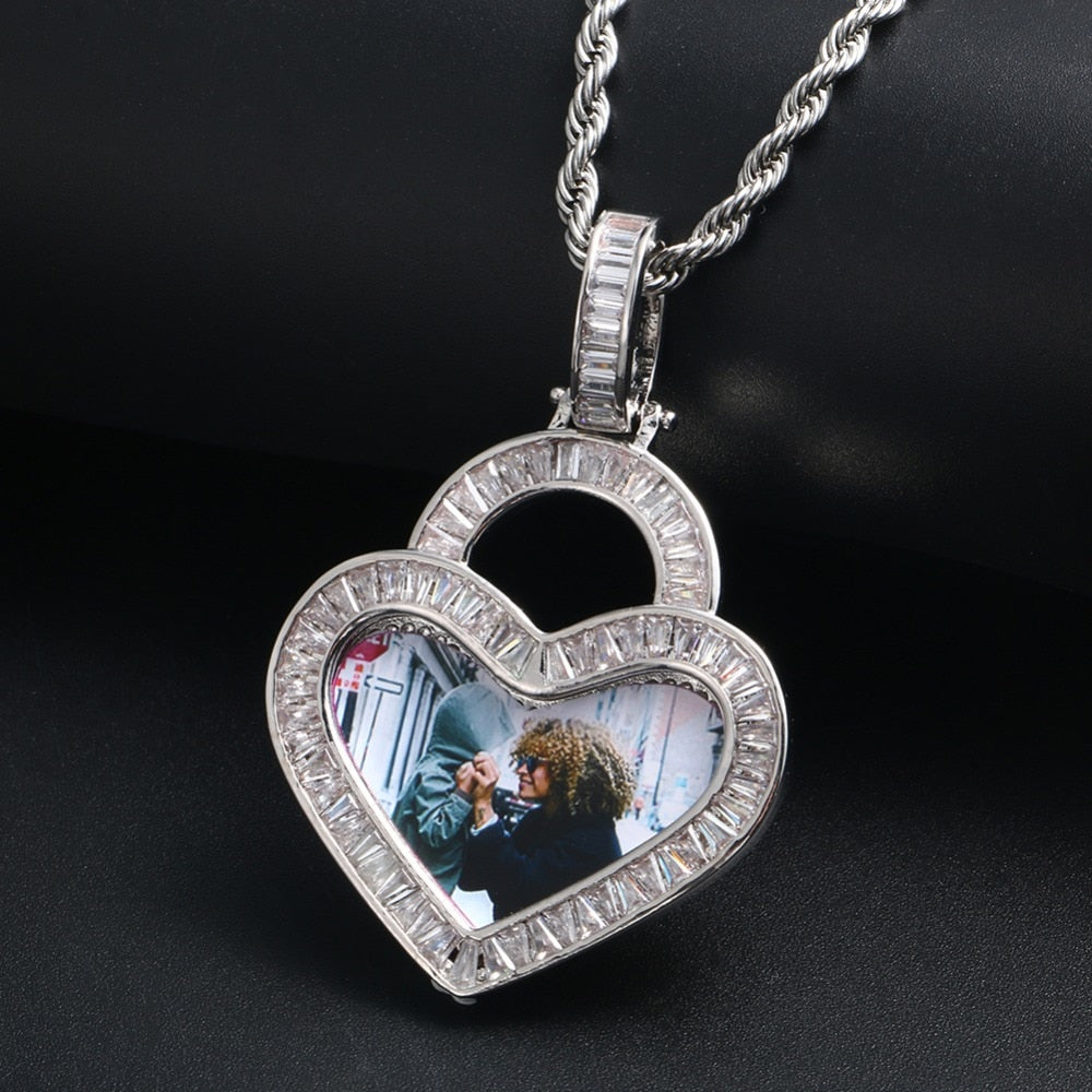 Crystal Heart Photo Necklace- Custom Photo Necklace-Heart Necklace With Picture Inside