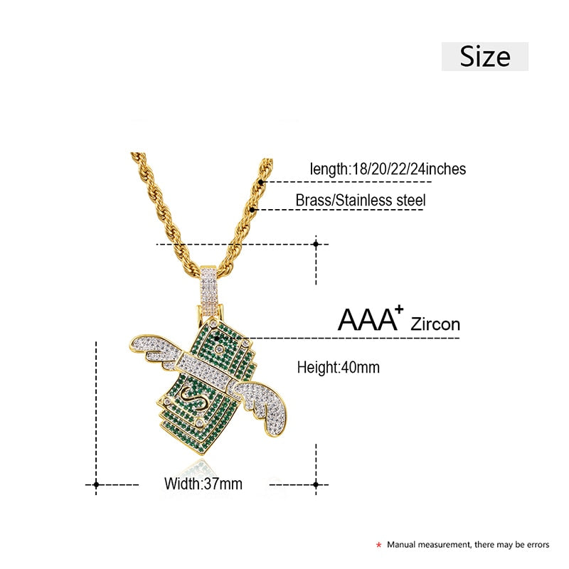 US Dollar Money Pendant Necklace-Bling Hip Hop Jewelry
