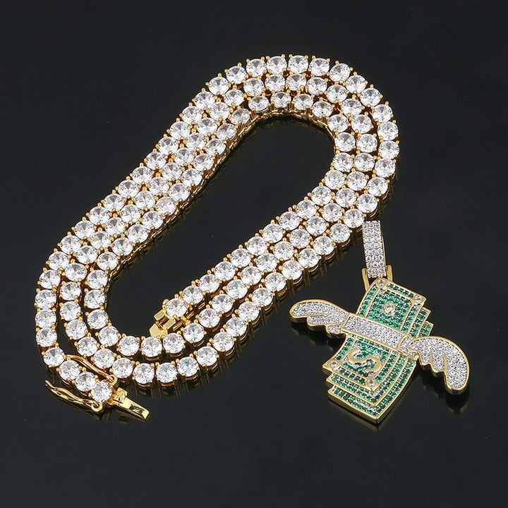 US Dollar Money Pendant Necklace-Bling Hip Hop Jewelry