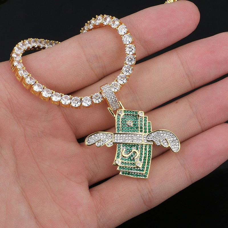 US Dollar Money Pendant Necklace-Bling Hip Hop Jewelry