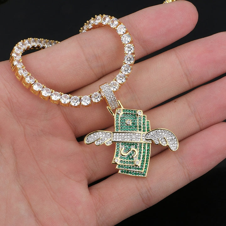 US Dollar Money Pendant Necklace-Bling Hip Hop Jewelry