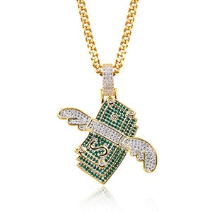 US Dollar Money Pendant Necklace-Bling Hip Hop Jewelry